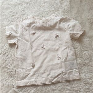 H&M Cream Short-Sleeve Tee with Tiny Floral Appliqués